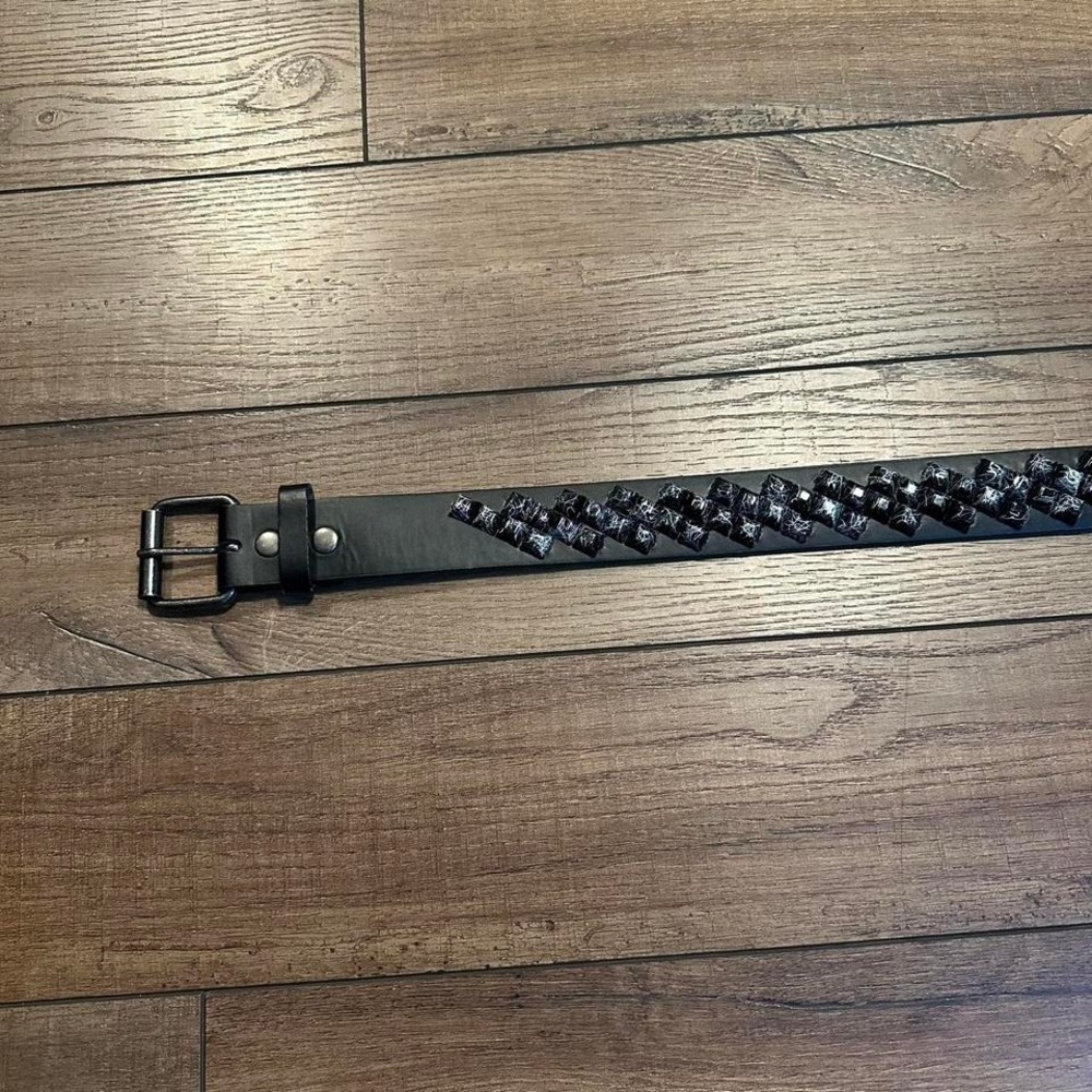 Black and white‎ studded leather belt goth scene emo style size 36